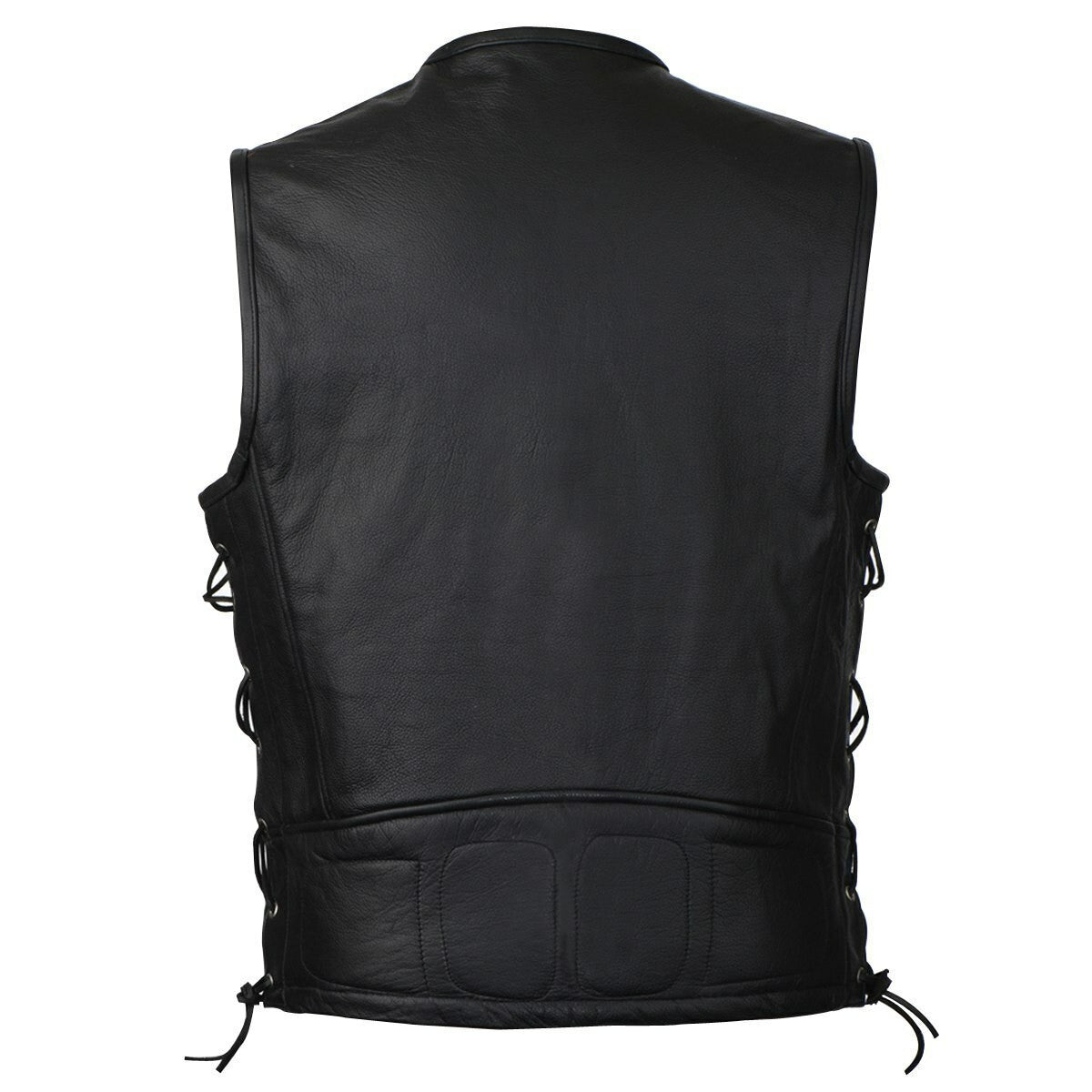 Vance VL941 Men's Premium Padded Argyle Style Black Premium Cowhide Leather Biker Motorcycle Vest - Back View