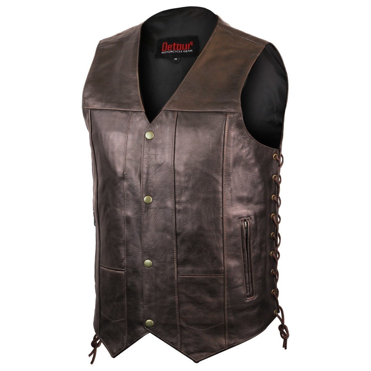 Jafrum MV915 Mens Brown Ten Pocket Cowhide Leather Motorcycle Vest