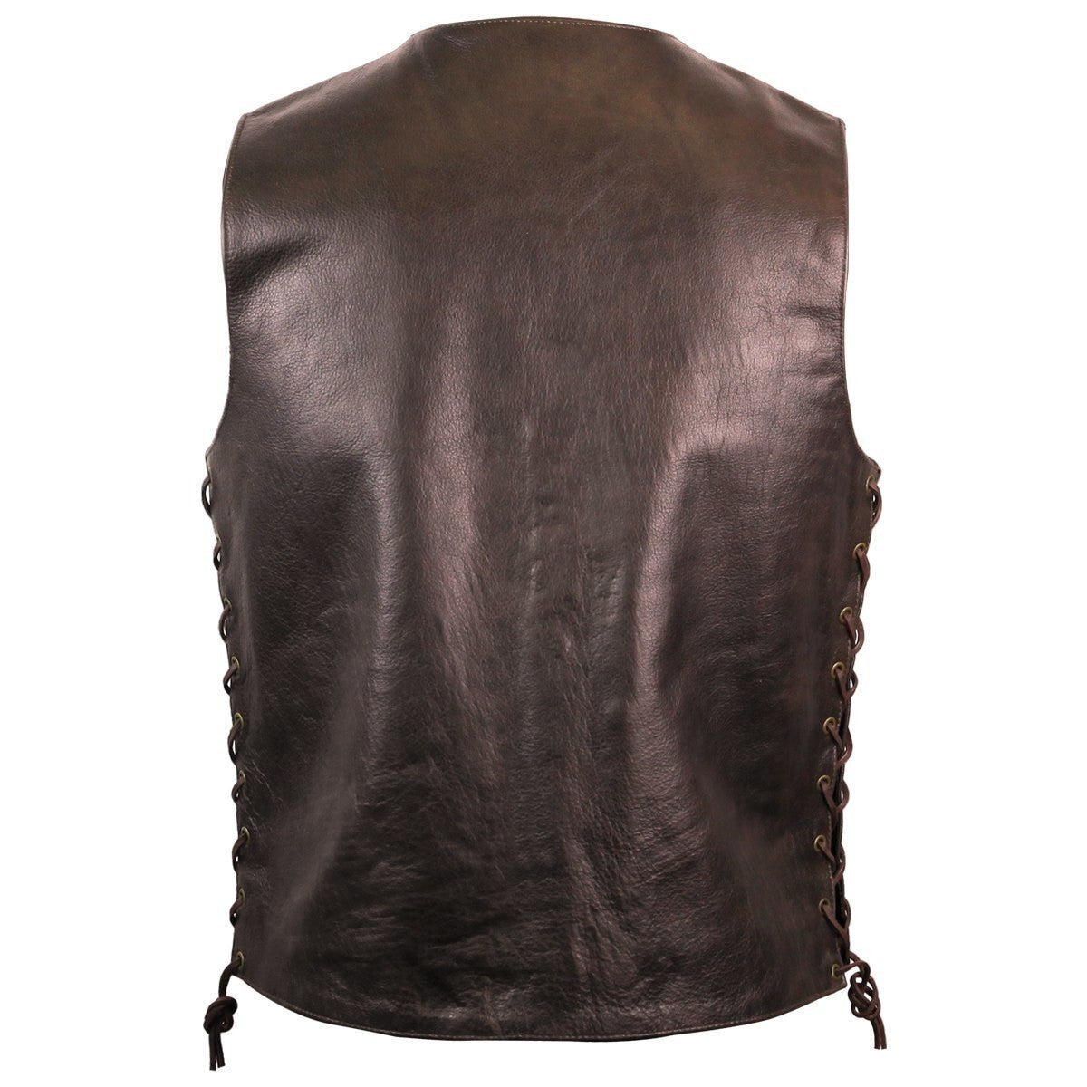 Jafrum MV915 Mens Brown Ten Pocket Cowhide Leather Motorcycle Vest - Back View