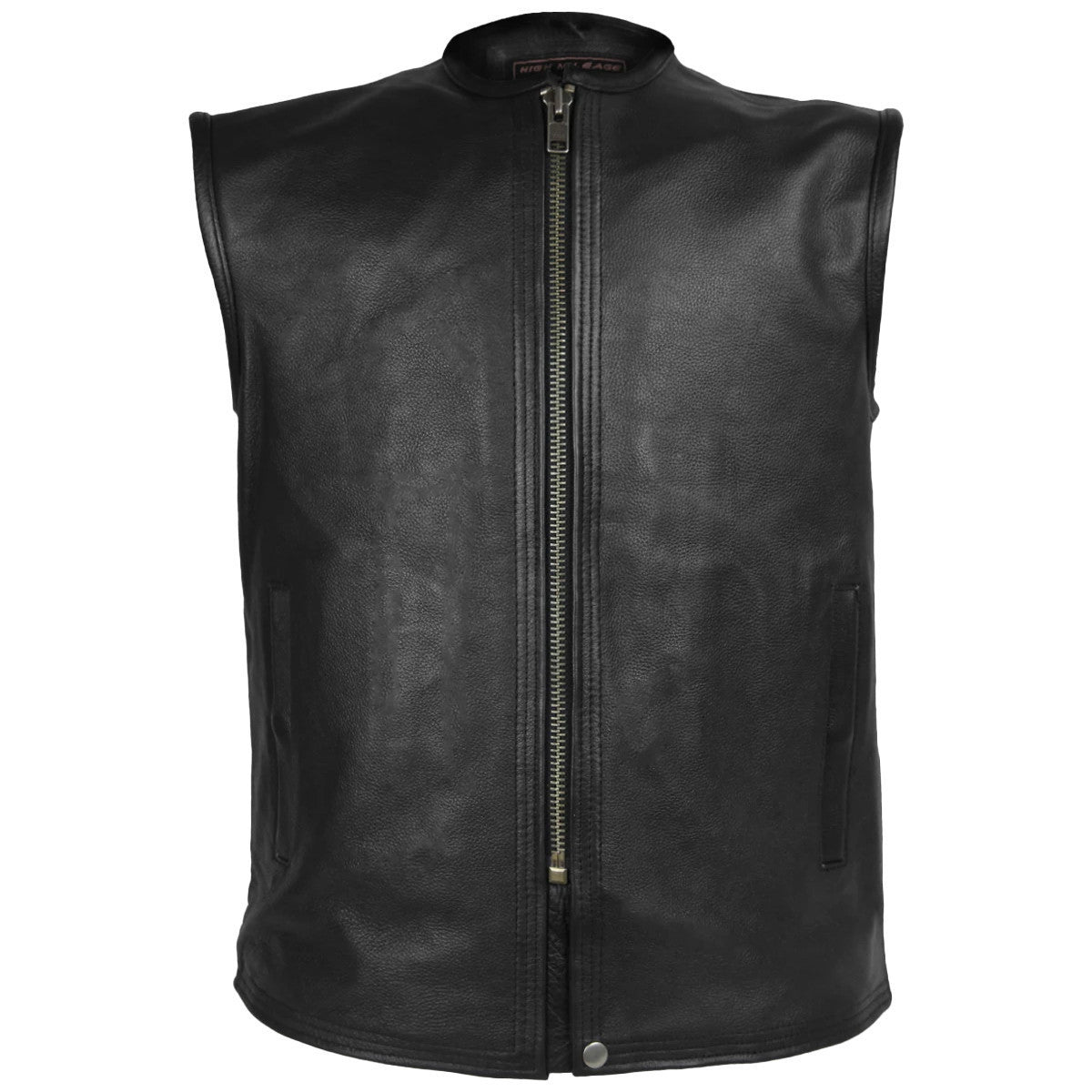 High Mileage HMM932 Mens Black Premium Cowhide Front Center Zipper Biker Motorcycle Leather Vest