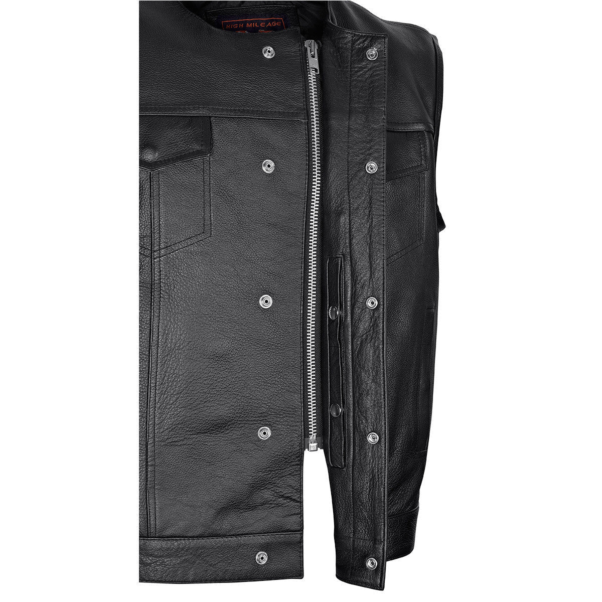 Vance VL919 Men's Black Premium Cowhide Leather Biker Motorcycle Vest With Quick Access Conceal Carry Pockets