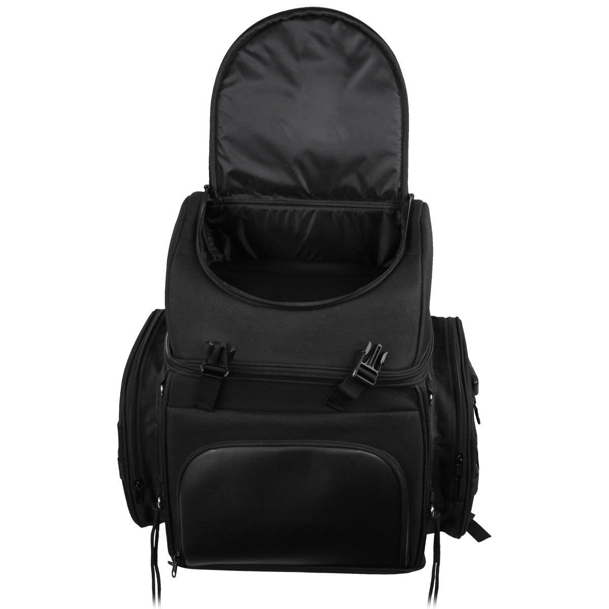 Vance VS345 Black Nylon Deluxe Motorcycle Luggage Travel Touring Bag Sissybar Bag - Open View