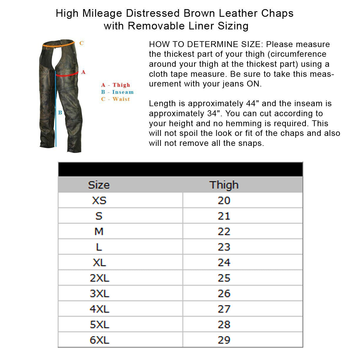 High Mileage HM811DB Men and Women Premium Cowhide Vintage Distressed Brown Jean Style Leather Motorcycle Chaps