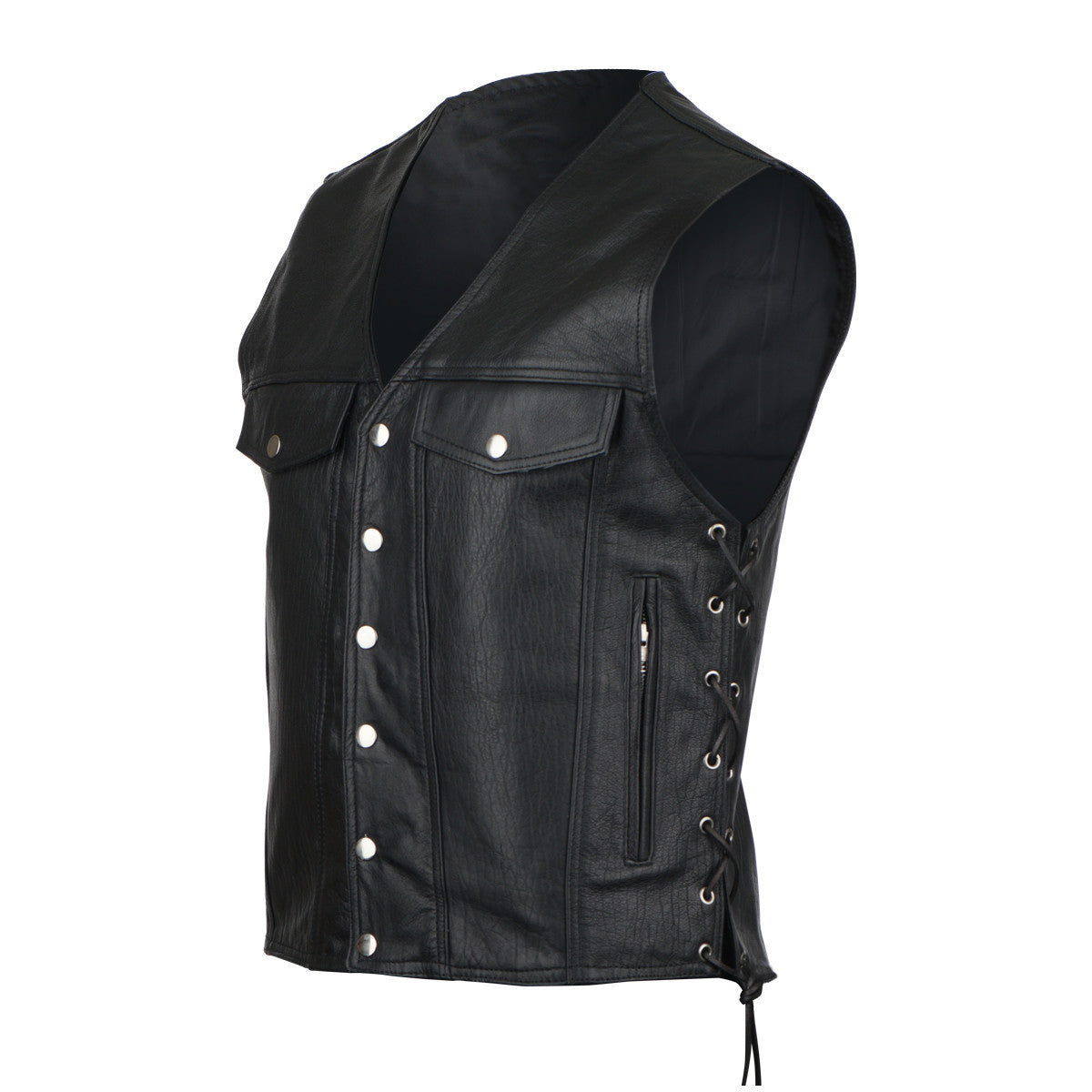 Vance MV109 Mens Black Jean Style Leather Motorcycle Vest