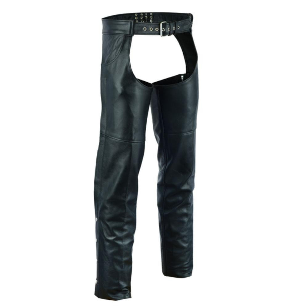 Vance Leather VL813 Men and Women Black Jean Style Cowhide Biker Motorcycle Leather Chaps