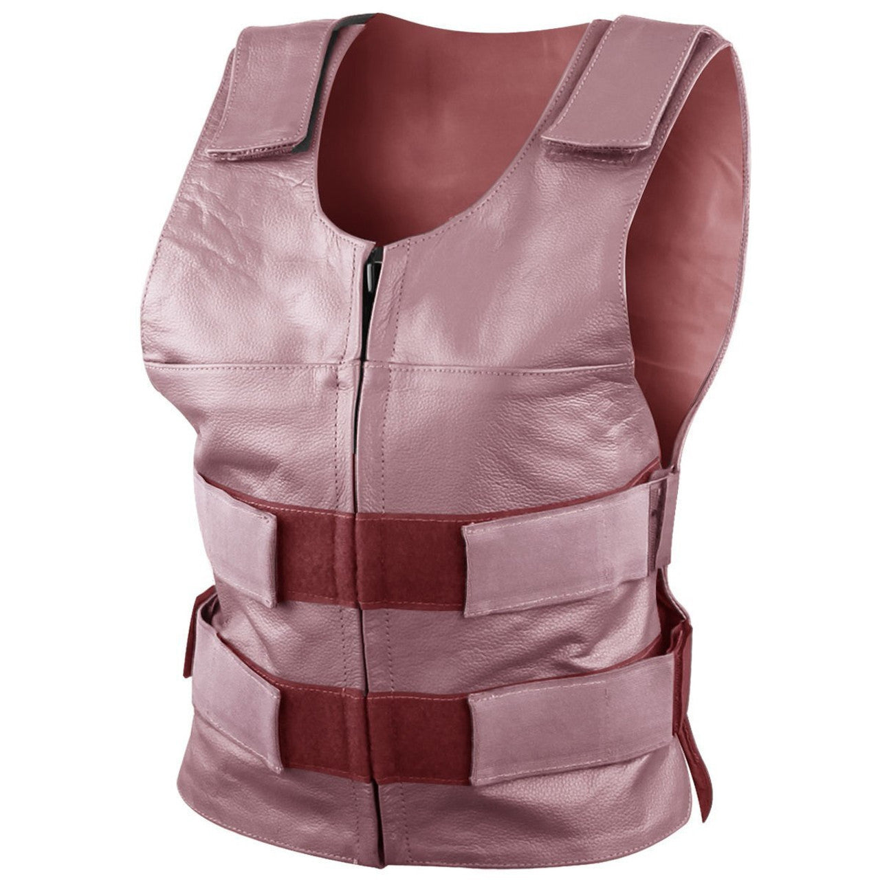 Women's Grey Pink or Red Bulletproof Style Lady Biker Cowhide Leather Motorcycle Vest