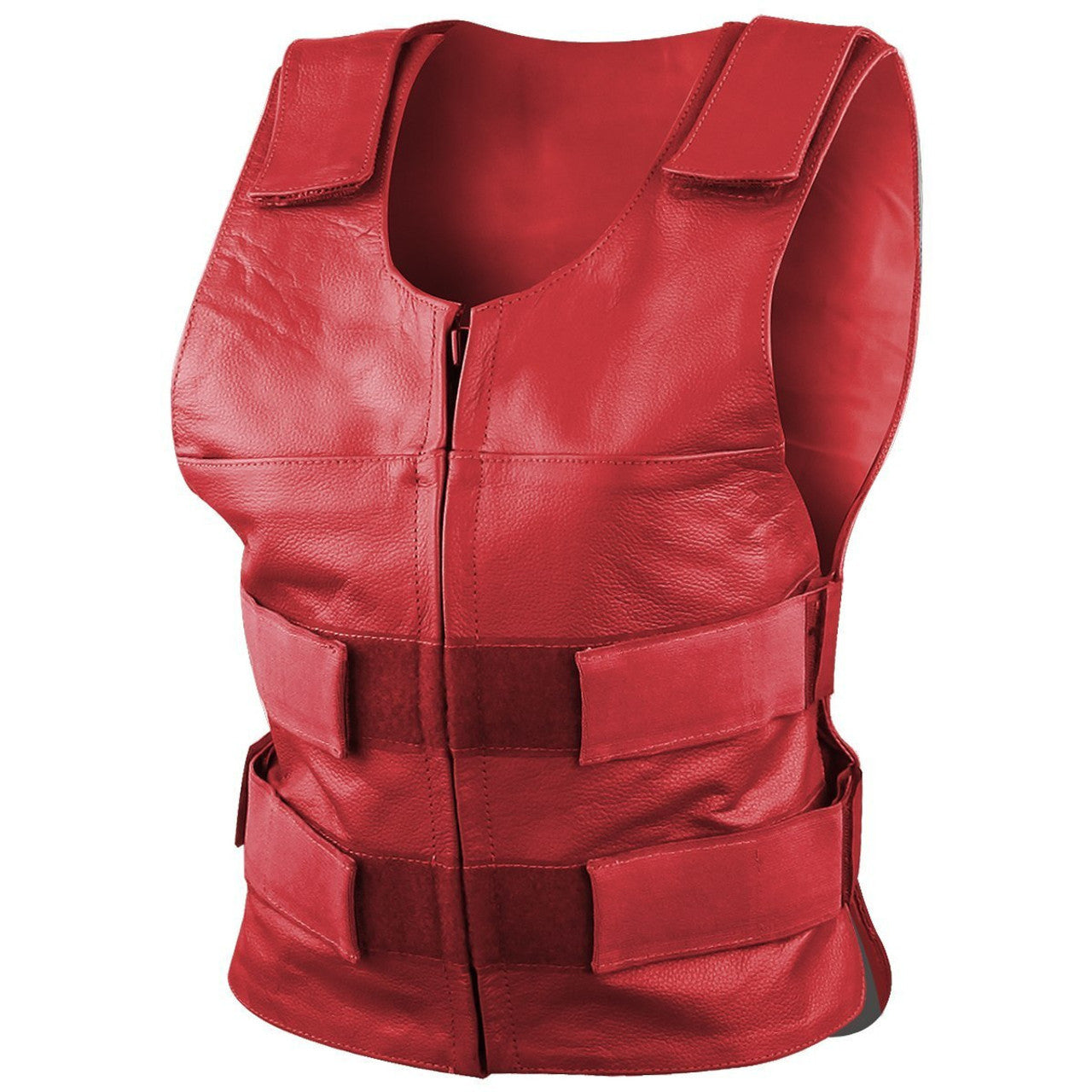 Women's Grey Pink or Red Bulletproof Style Lady Biker Cowhide Leather Motorcycle Vest