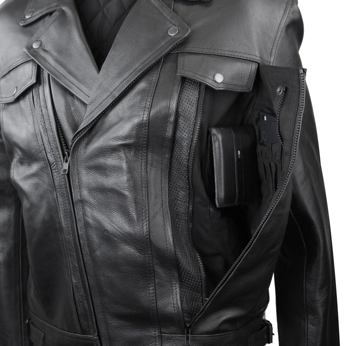 Mens VL512 Leather Motorcycle Jacket - Front Open