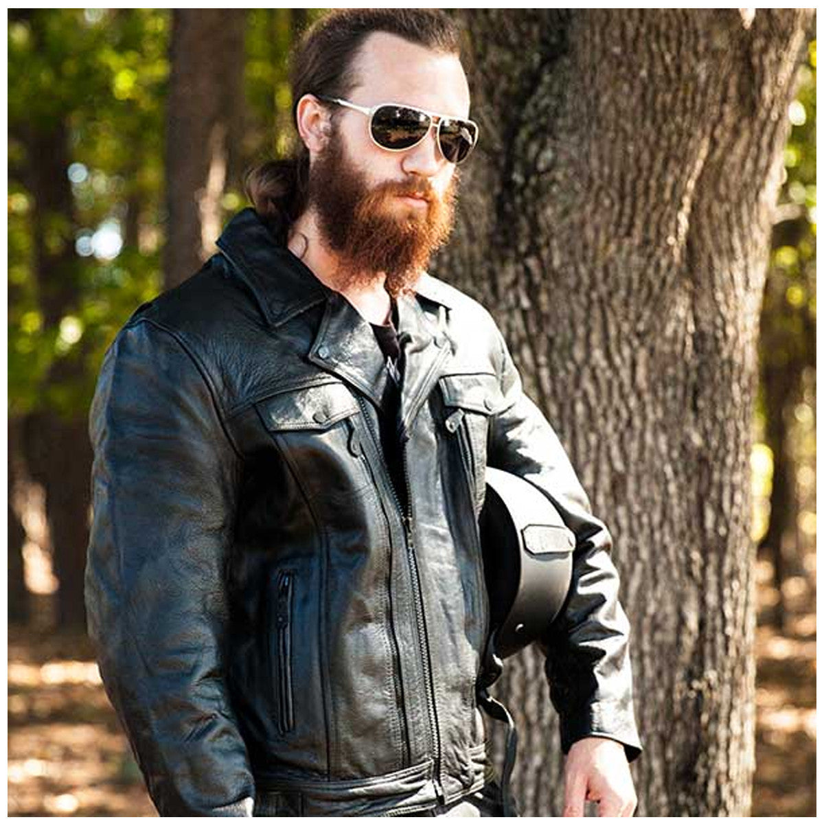 Mens VL512 Leather Motorcycle Jacket - Outside