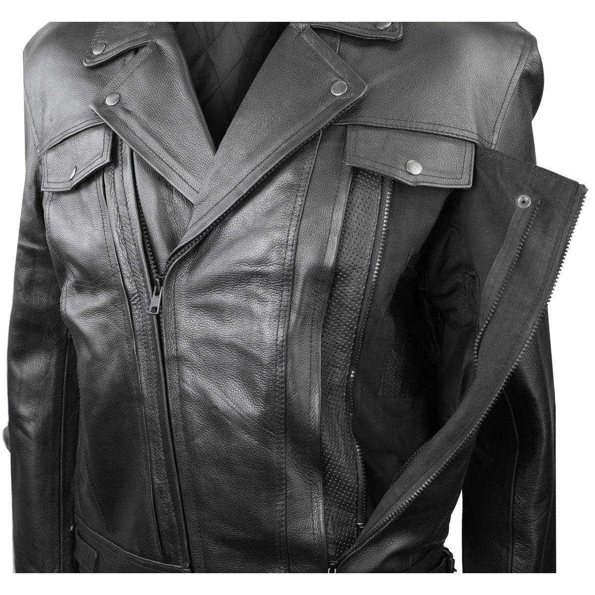 Mens VL512 Leather Motorcycle Jacket - Front Open w/o Wallet