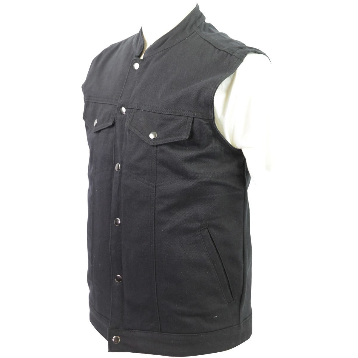 Vance VB920 Mens Black Heavy Duty Concealed Carry Denim Motorcycle Vest - Side View