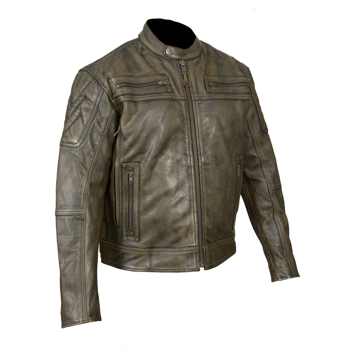 High Mileage HMM542DB Men's Distressed Brown Premium Cowhide Vented and Padded Biker Scooter Jacket