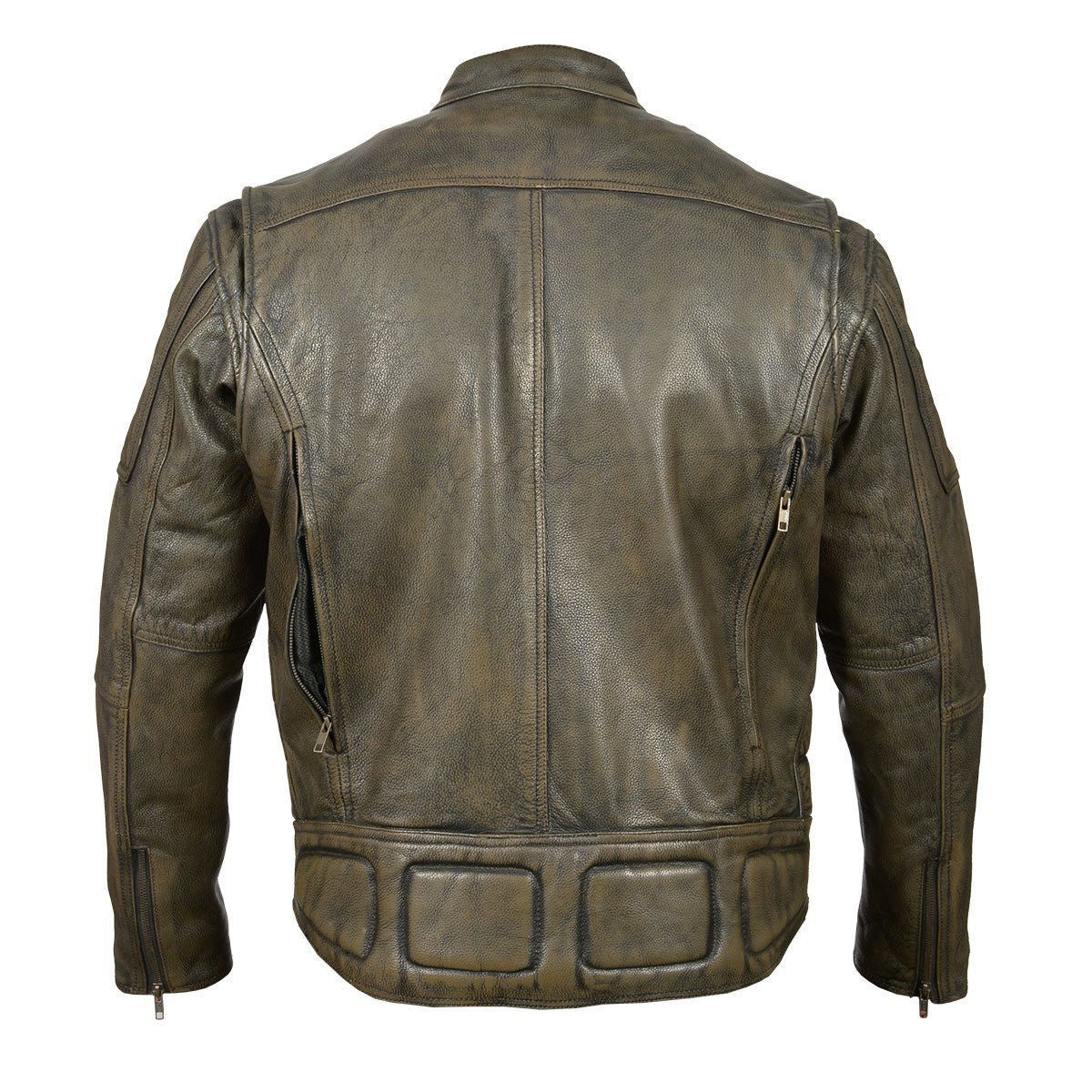 High Mileage HMM542DB Men's Distressed Brown Premium Cowhide Vented and Padded Biker Scooter Jacket - back