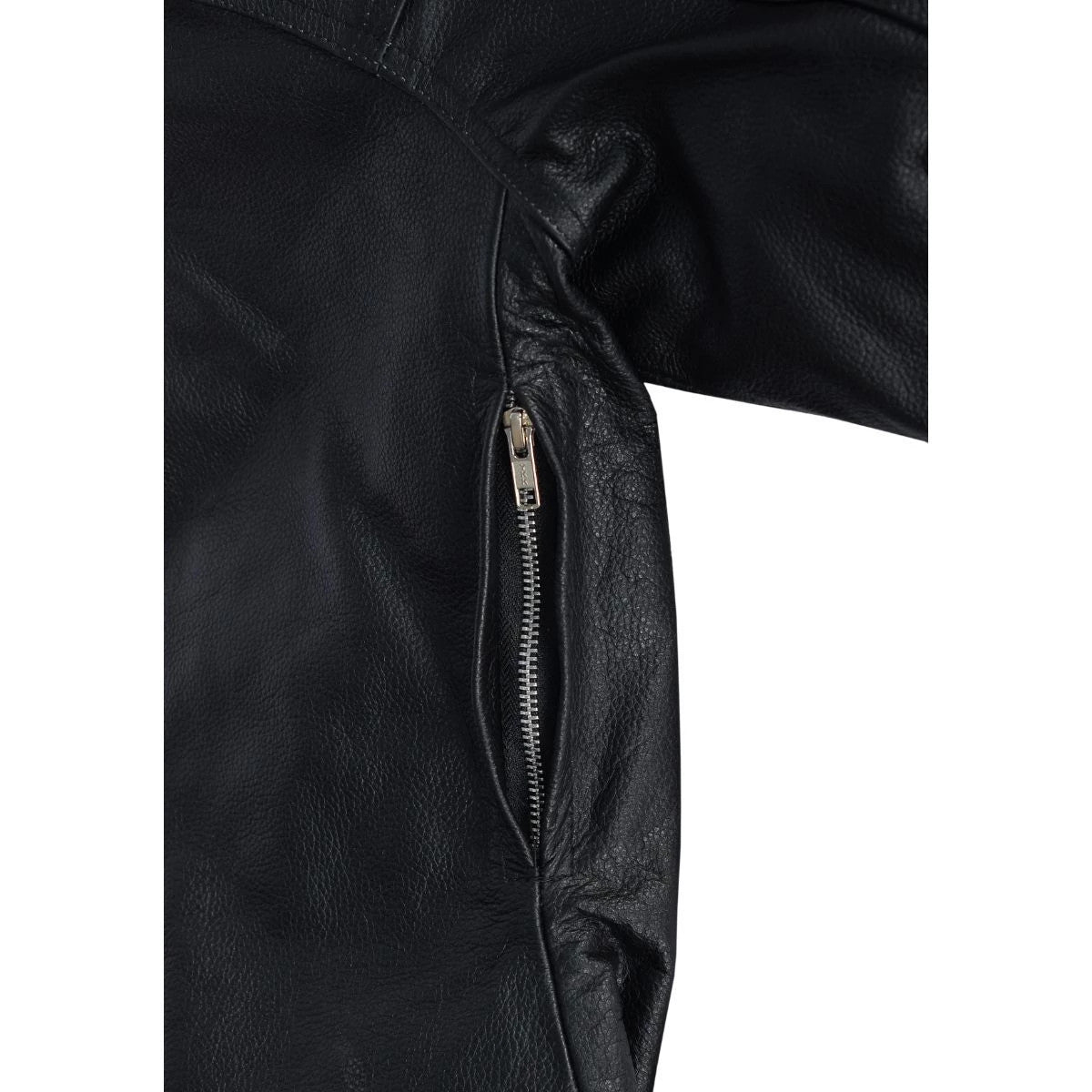 High Mileage HMM544 Men's Advanced Clean Cut Concealed Carry Black Cowhide Leather Scooter Biker Riding Jacket - Detail View