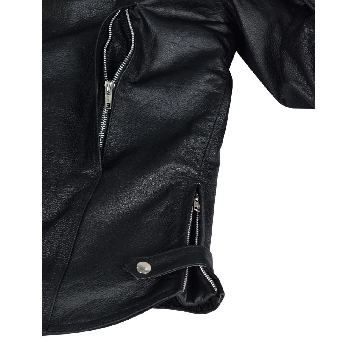 High Mileage HMM544 Men's Advanced Clean Cut Concealed Carry Black Cowhide Leather Scooter Biker Riding Jacket - Detail View