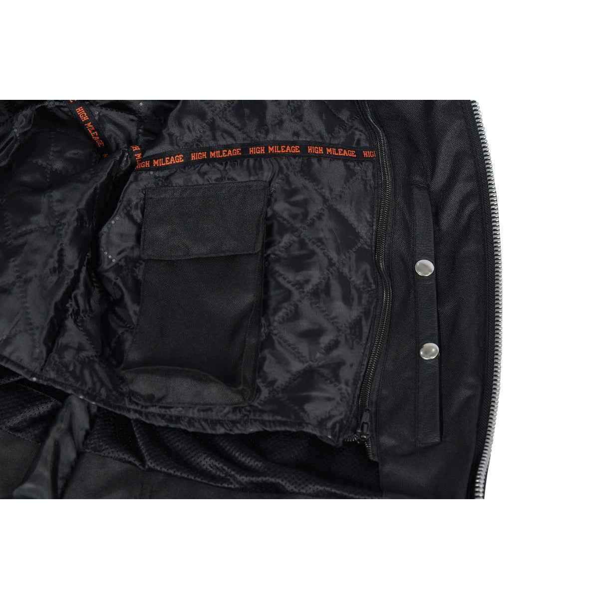 High Mileage HMM544 Men's Advanced Clean Cut Concealed Carry Black Cowhide Leather Scooter Biker Riding Jacket - Detail View