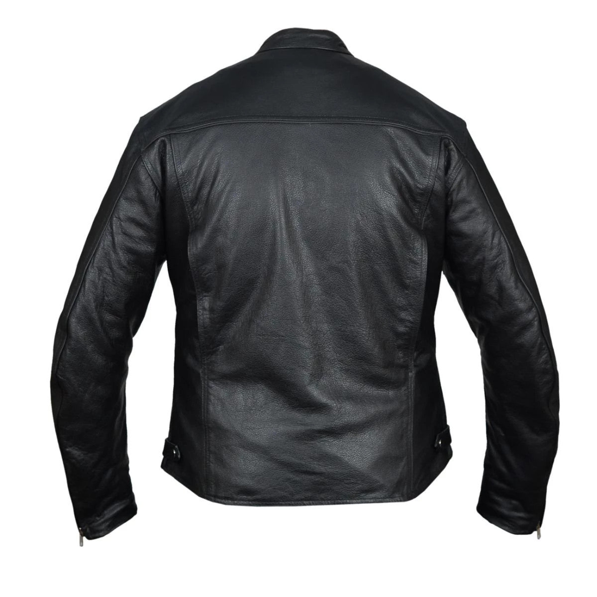 High Mileage HMM544 Men's Advanced Clean Cut Concealed Carry Black Cowhide Leather Scooter Biker Riding Jacket - Back View