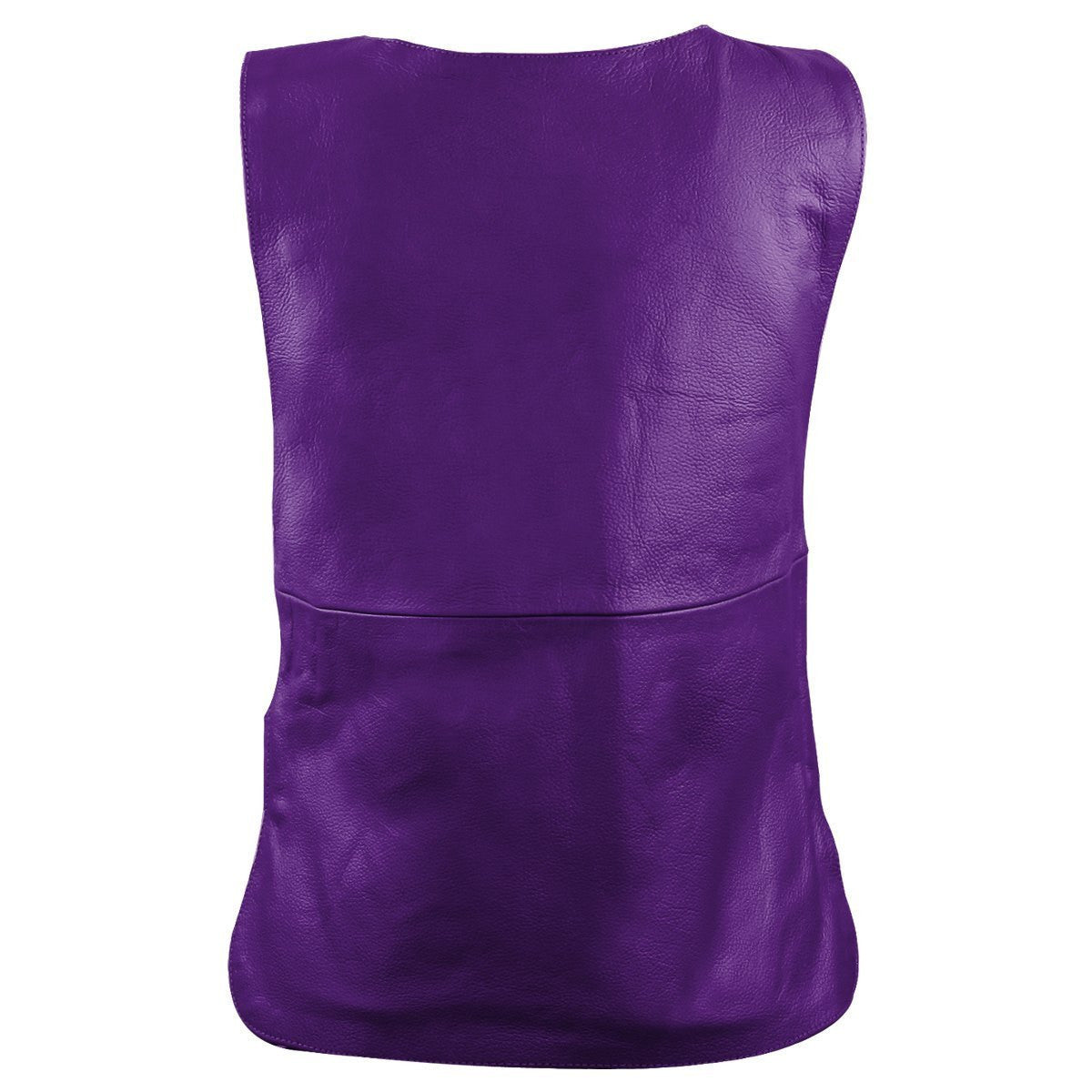 Women's Grey Pink or Red Bulletproof Style Lady Biker Cowhide Leather Motorcycle Vest -purple-Back View