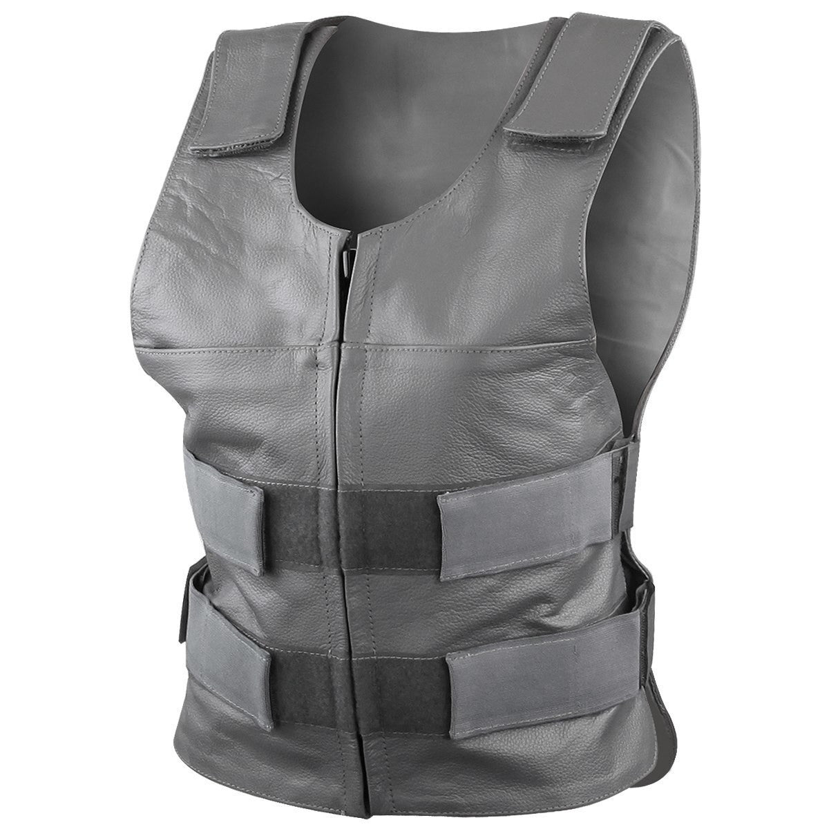 Women's Grey Pink or Red Bulletproof Style Lady Biker Cowhide Leather Motorcycle Vest -Grey