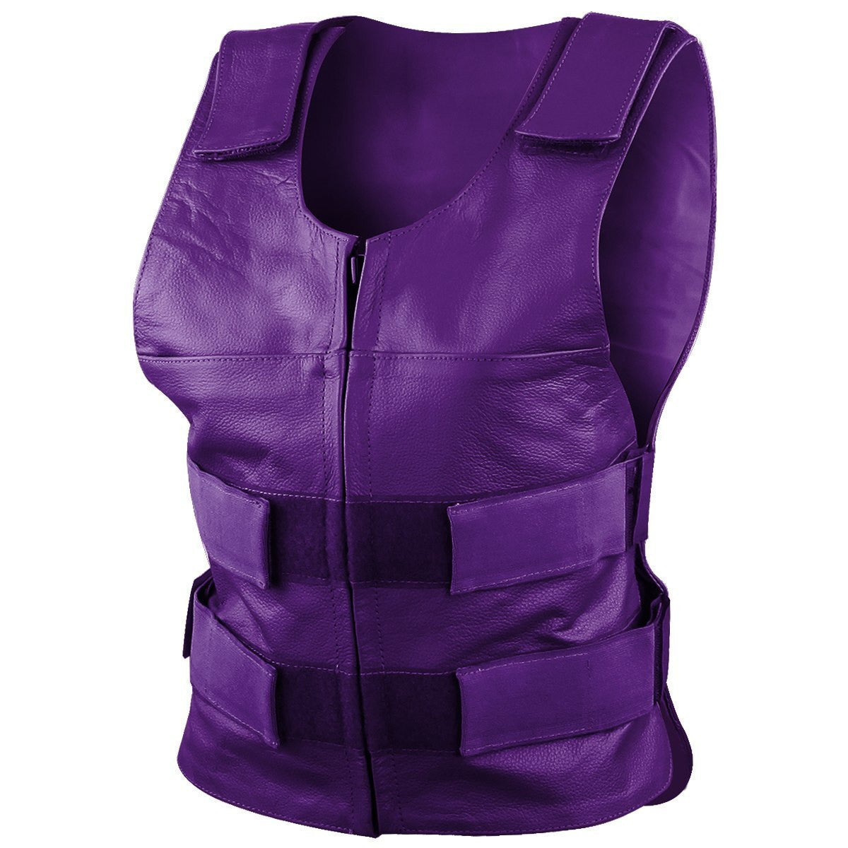 Women's Grey Pink or Red Bulletproof Style Lady Biker Cowhide Leather Motorcycle Vest -Purple