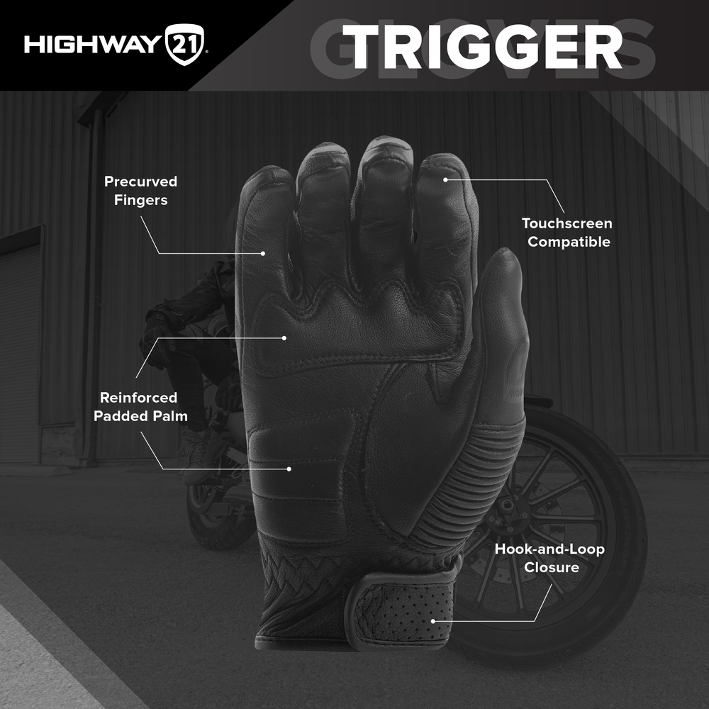 Highway 21 Trigger Leather Motorcycle Gloves - info graphics