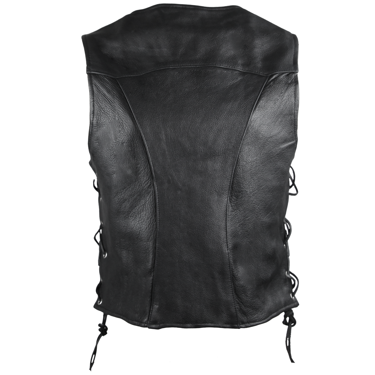 High Mileage HML1040 Womens Black Premium Cowhide Lace Side Biker Leather Vest - Back