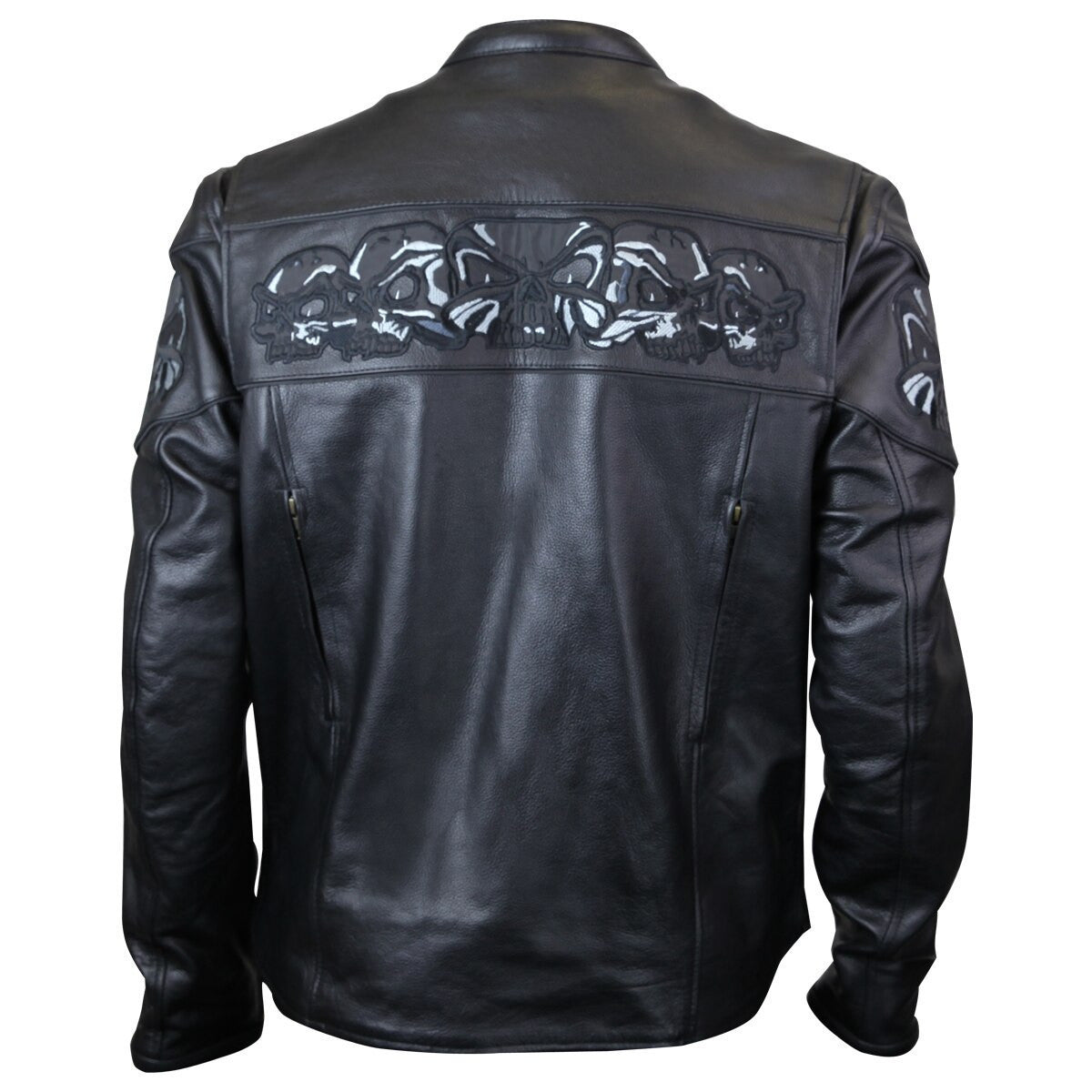 Premium Cowhide Leather Motorcycle Jacket With Reflective Skull - Back View