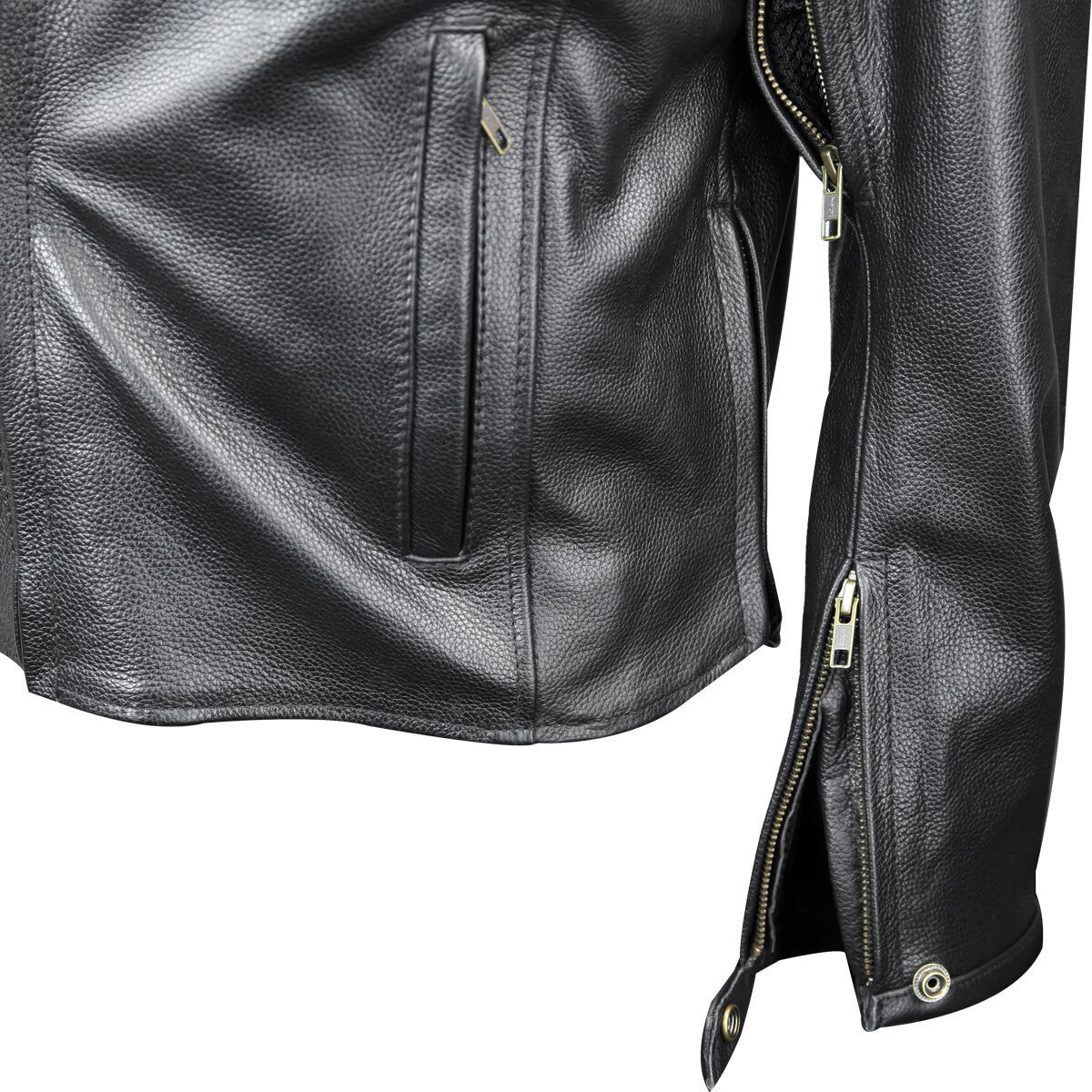 Premium Cowhide Leather Motorcycle Jacket With Reflective Skull - Detail View