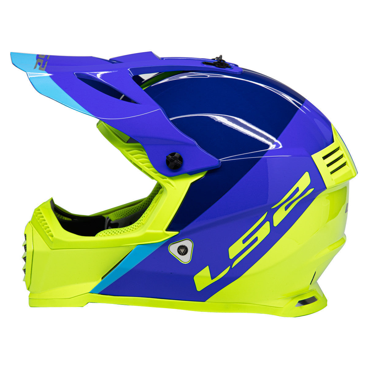 LS2 Gate Launch Helmet - Blue/Hi-Viz Side View