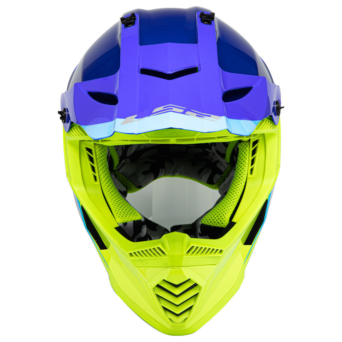 LS2 Gate Launch Helmet - Blue/Hi-Viz Front View