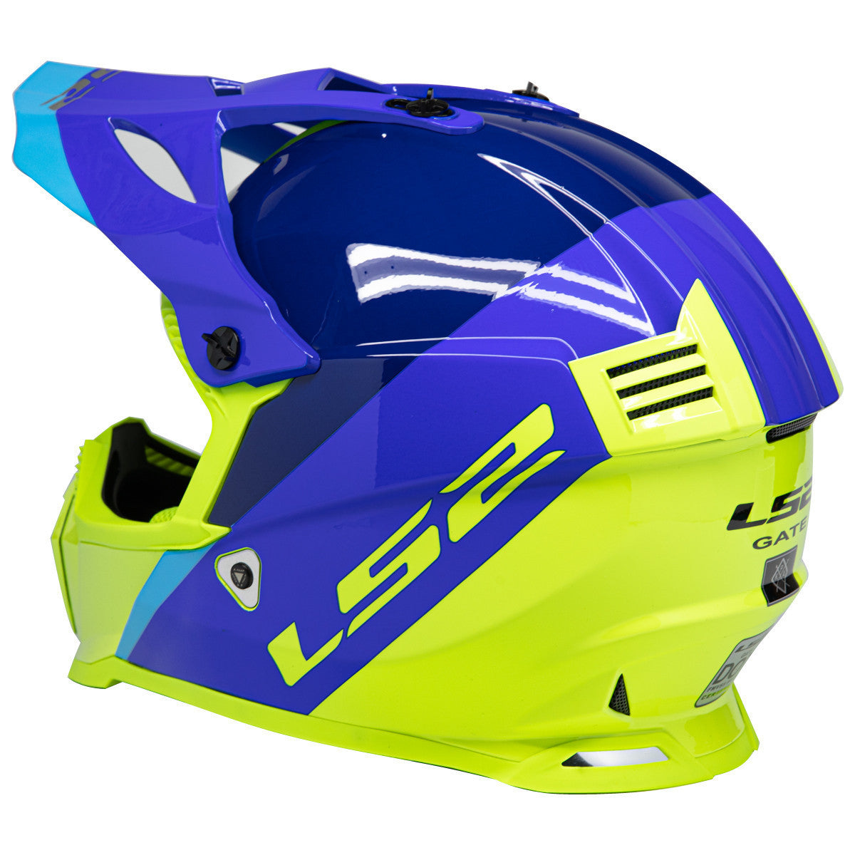 LS2 Gate Launch Helmet - Blue/Hi-Viz Rear View