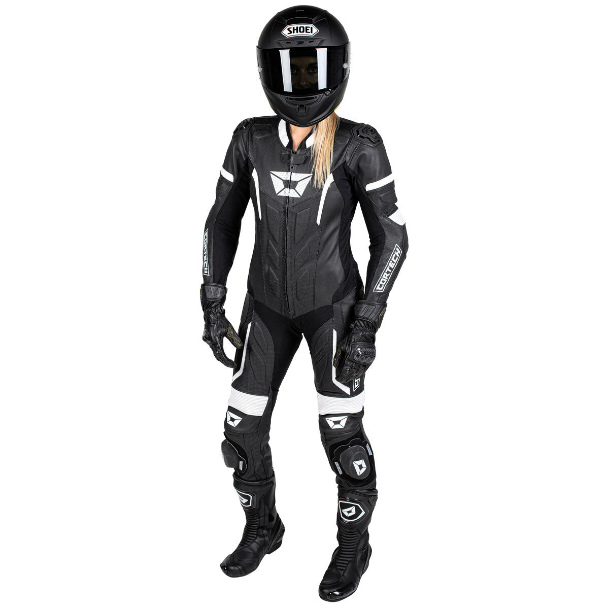 Cortech Women's Apex V1 One-Piece Motorcycle Race Suit-Black/White