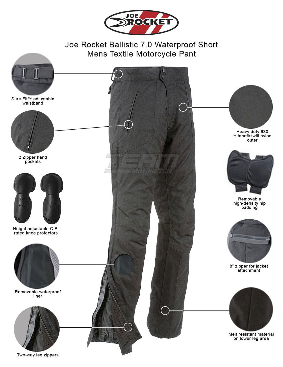 Joe Rocket Ballistic 7.0 Waterproof Short Mens Textile Motorcycle Pant - Infographics