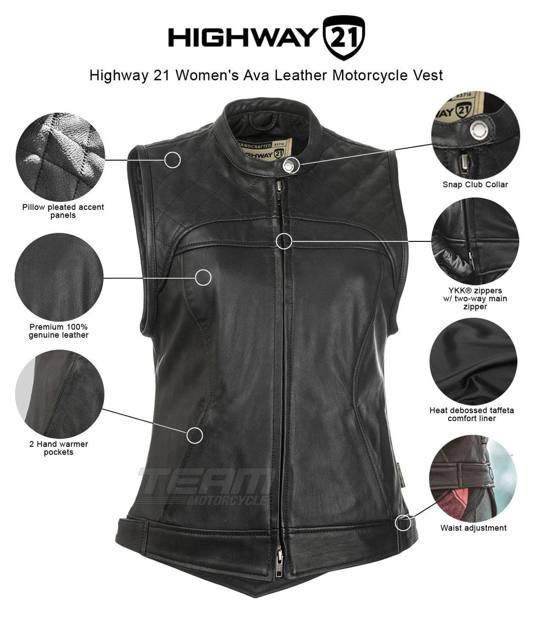 Highway 21 Women's Ava Leather Motorcycle Vest - Infographics