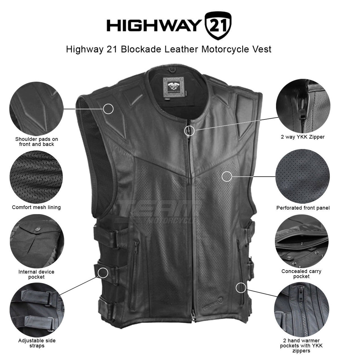 Highway 21 Blockade Leather Motorcycle Vest - Infographics