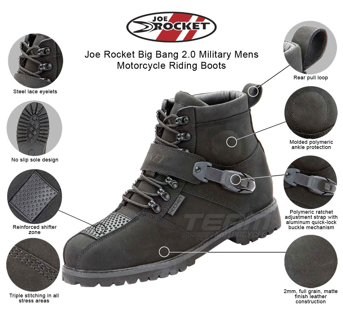 Joe Rocket Big Bang 2.0 Military Mens Motorcycle Riding Boots - Infographics