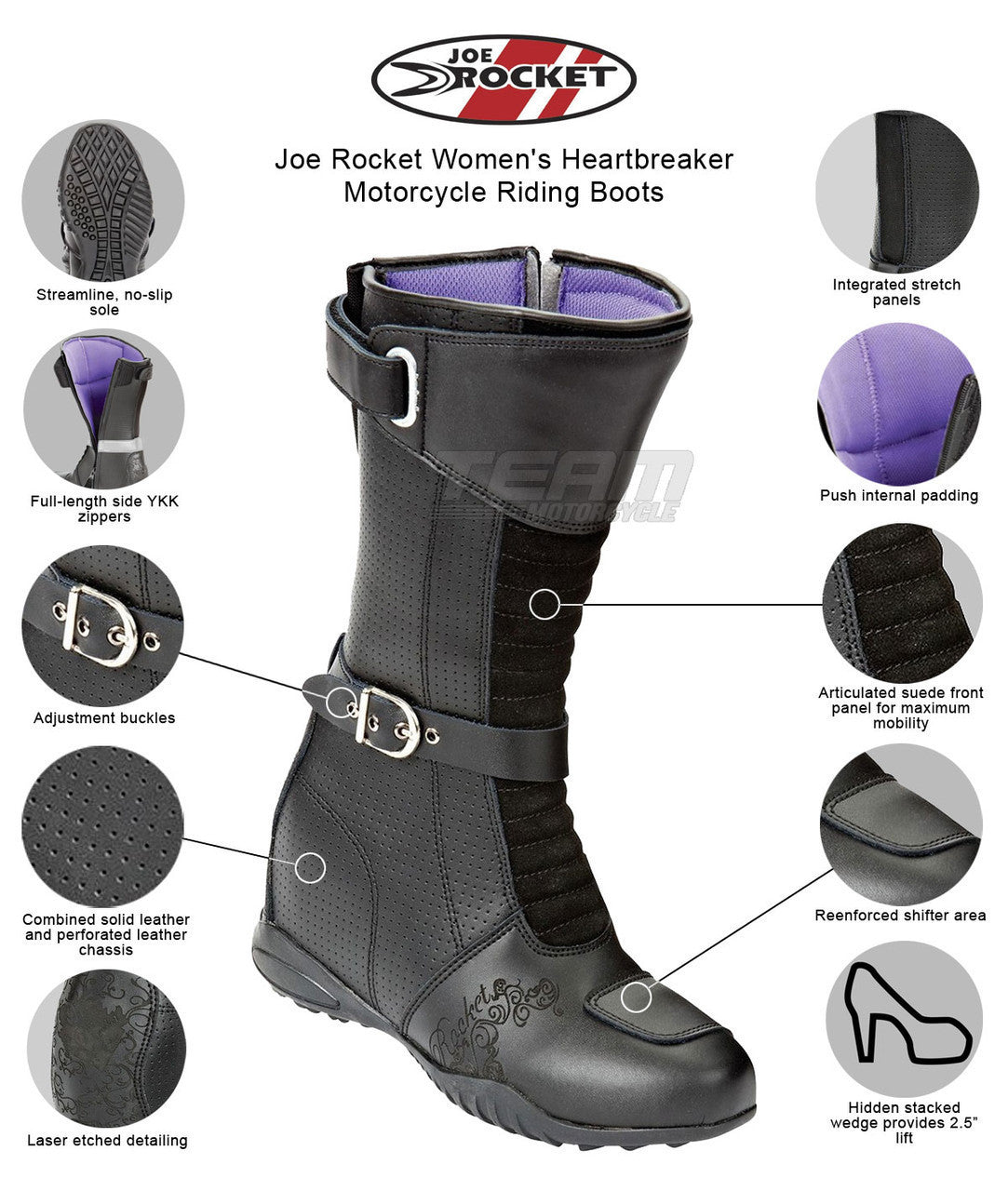 Joe Rocket Women's Heartbreaker Motorcycle Riding Boots - Infographics