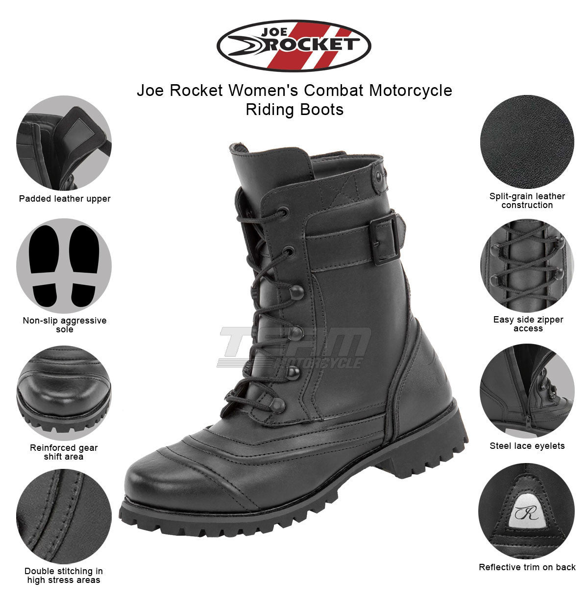 Joe Rocket Women's Combat Motorcycle Riding Boots - Infographics