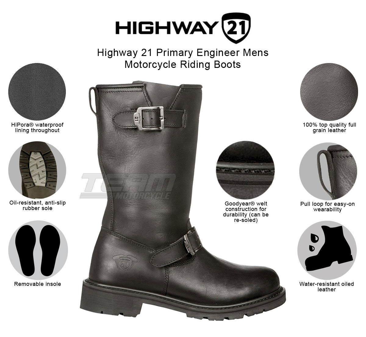 Highway 21 Primary Engineer Mens Motorcycle Riding Boots - Infographics