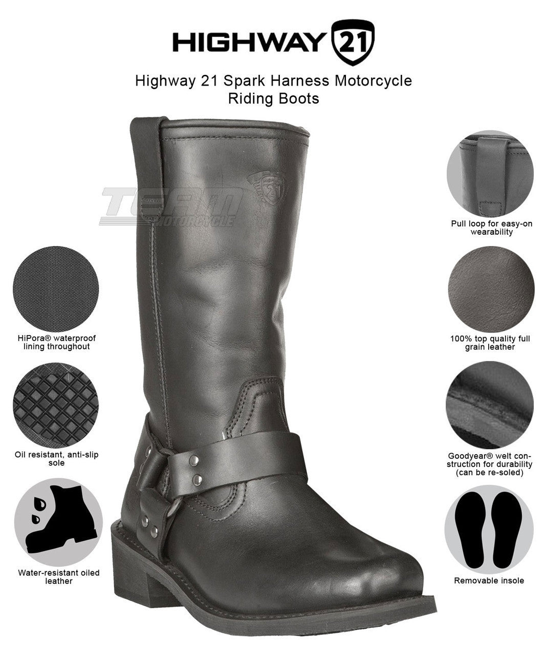 Highway 21 Spark Harness Motorcycle Riding Boots - Infographics