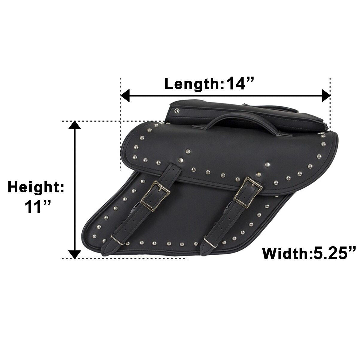 Vance VS214S Studded Motorcycle Saddlebags for Harley Davidson Dyna Motorcycles - Infographics