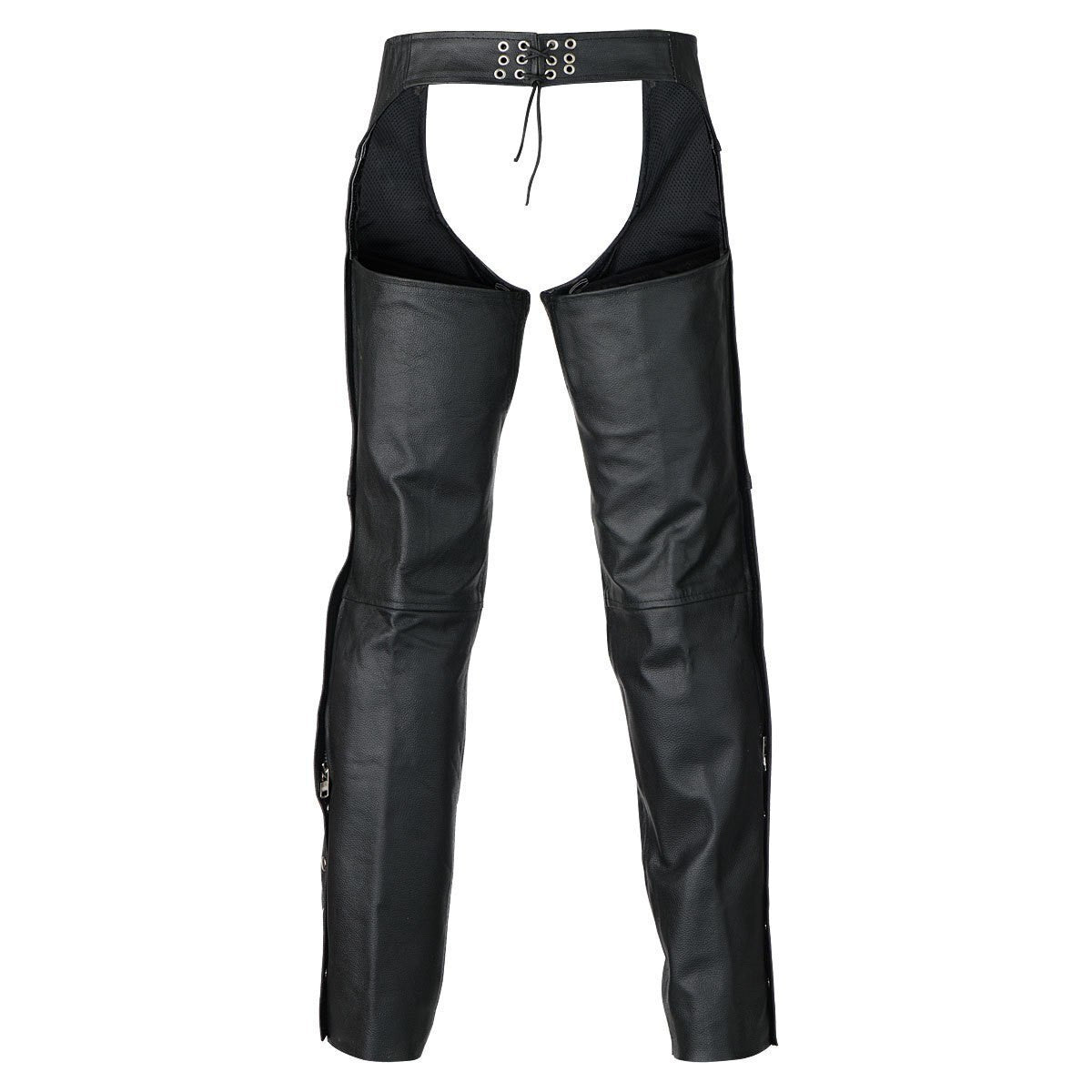 Vance-Leather-VL801S-Mens-and-Womens-Black-Leather-Biker-Motorcycle-Riding-Chaps-front-view