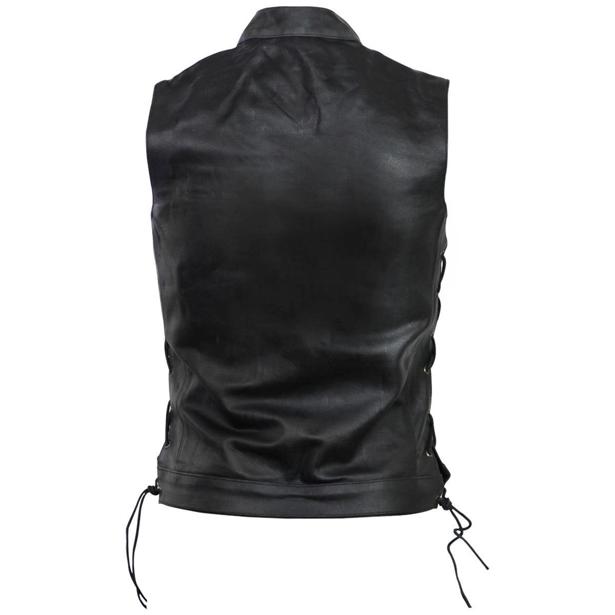 Vance VL912S Mens Black SOA Club Style Leather Motorcycle Vest With Side Laces -Back View