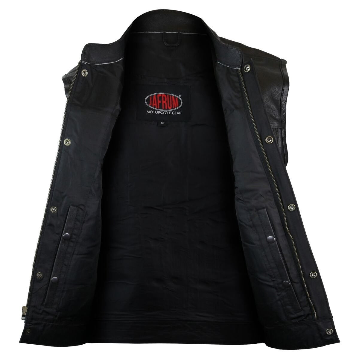 Vance VL912S Mens Black SOA Club Style Leather Motorcycle Vest With Side Laces -Open View