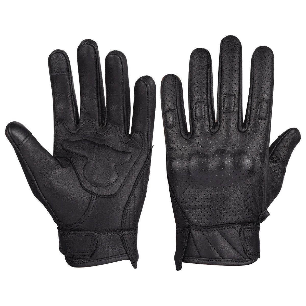 VL412Br Men's Premium Waxed Austin Brown Leather Perforated Motorcycle Gloves - Detail