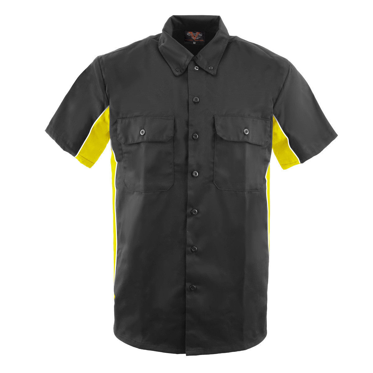 Vance Men's Button Front Garage Mechanics Shirt - Black/Yellow