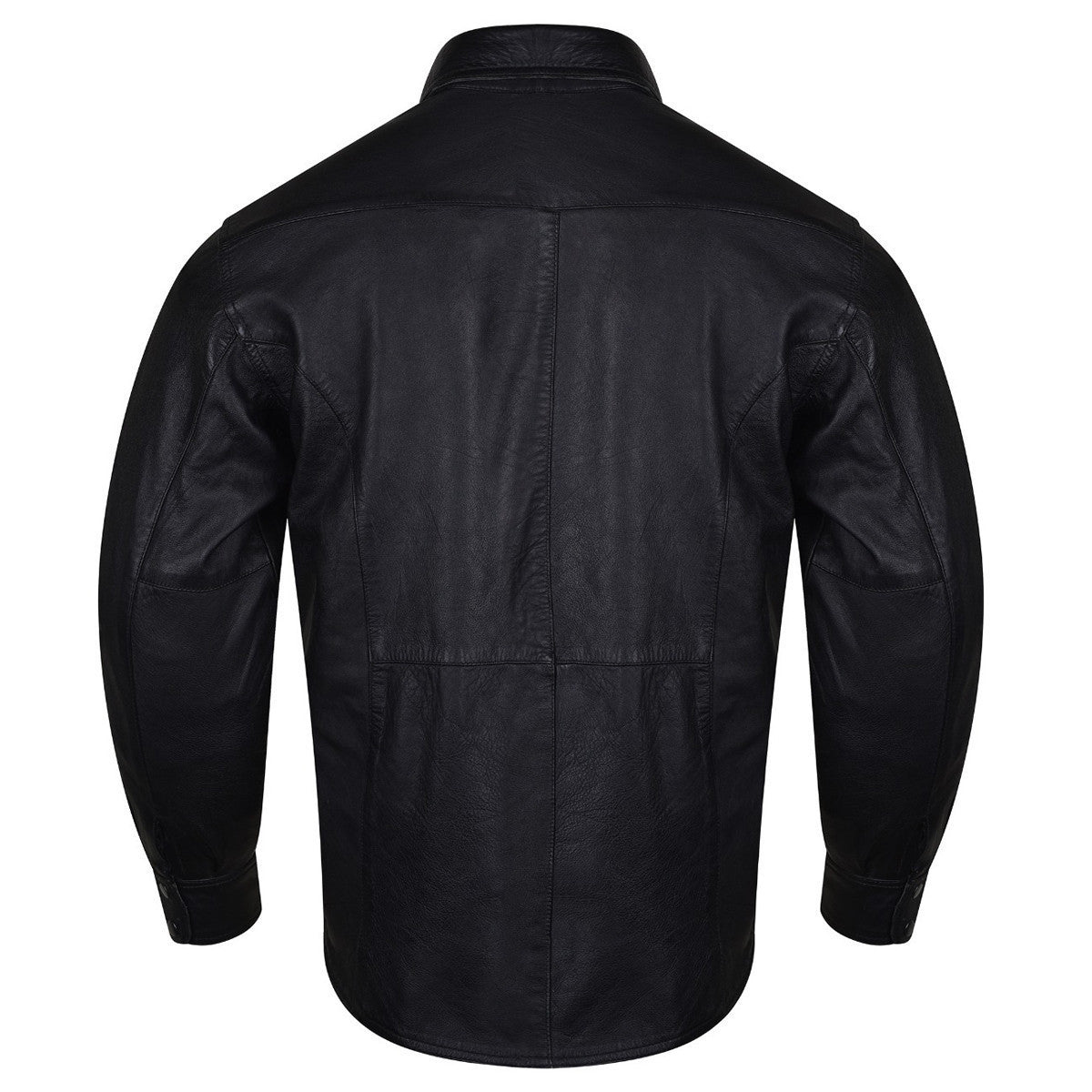 High Mileage HMM504 Men's Concealed Carry Black Premium Cowhide Leather Biker Motorcycle Shirt - Back View