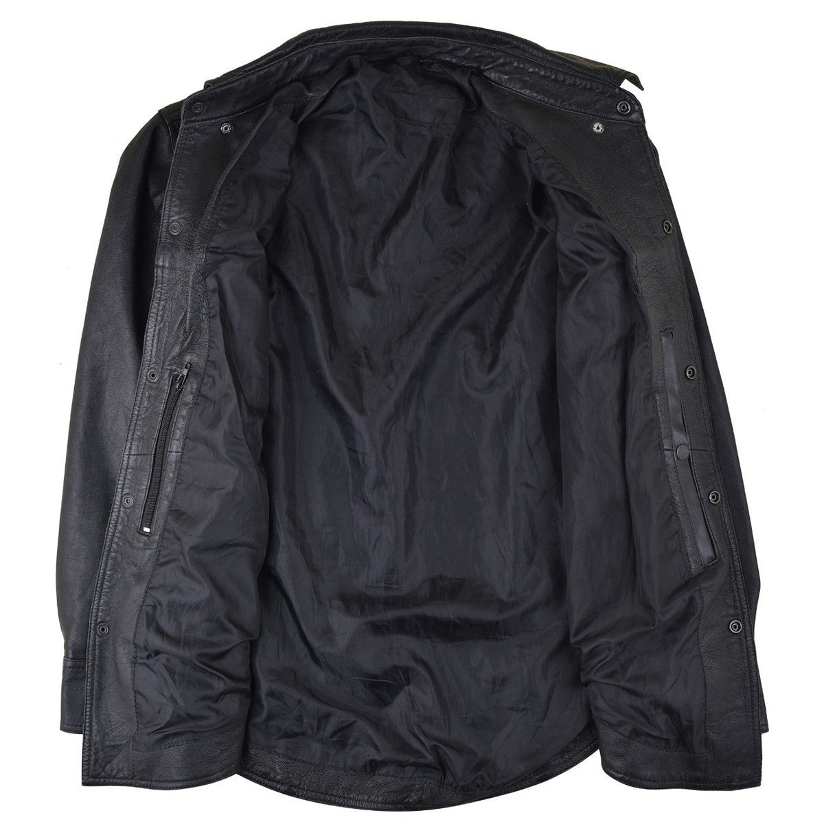 High Mileage HMM504 Men's Concealed Carry Black Premium Cowhide Leather Biker Motorcycle Shirt - Inside View