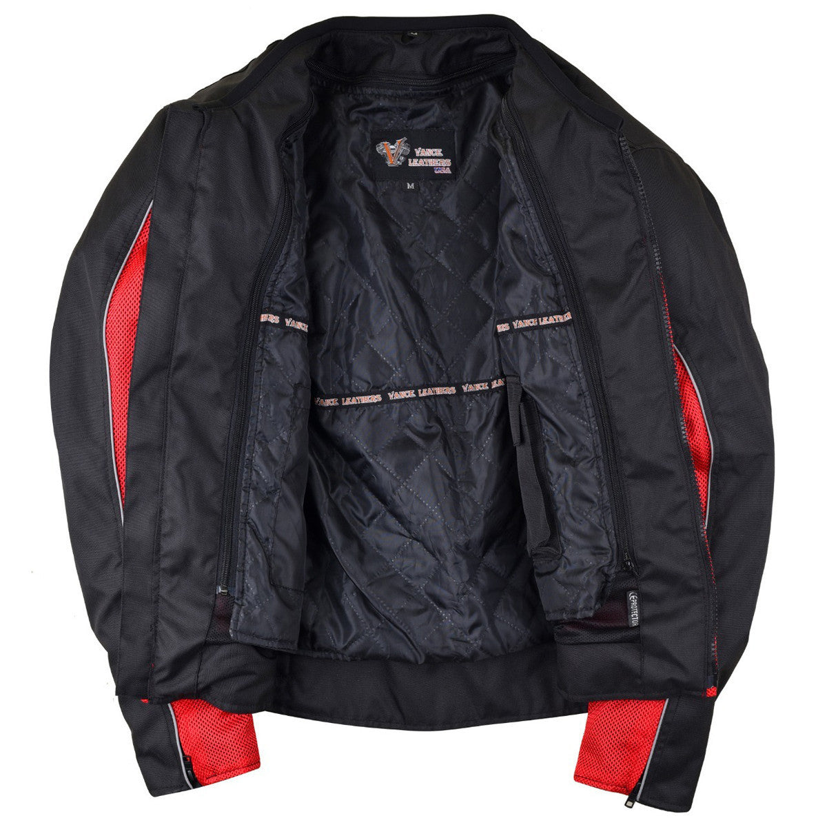 Advanced Vance VL1626 'Velocity' Waterproof 3-Season Mesh/Textile CE Armor Motorcycle Jacket - Inner View