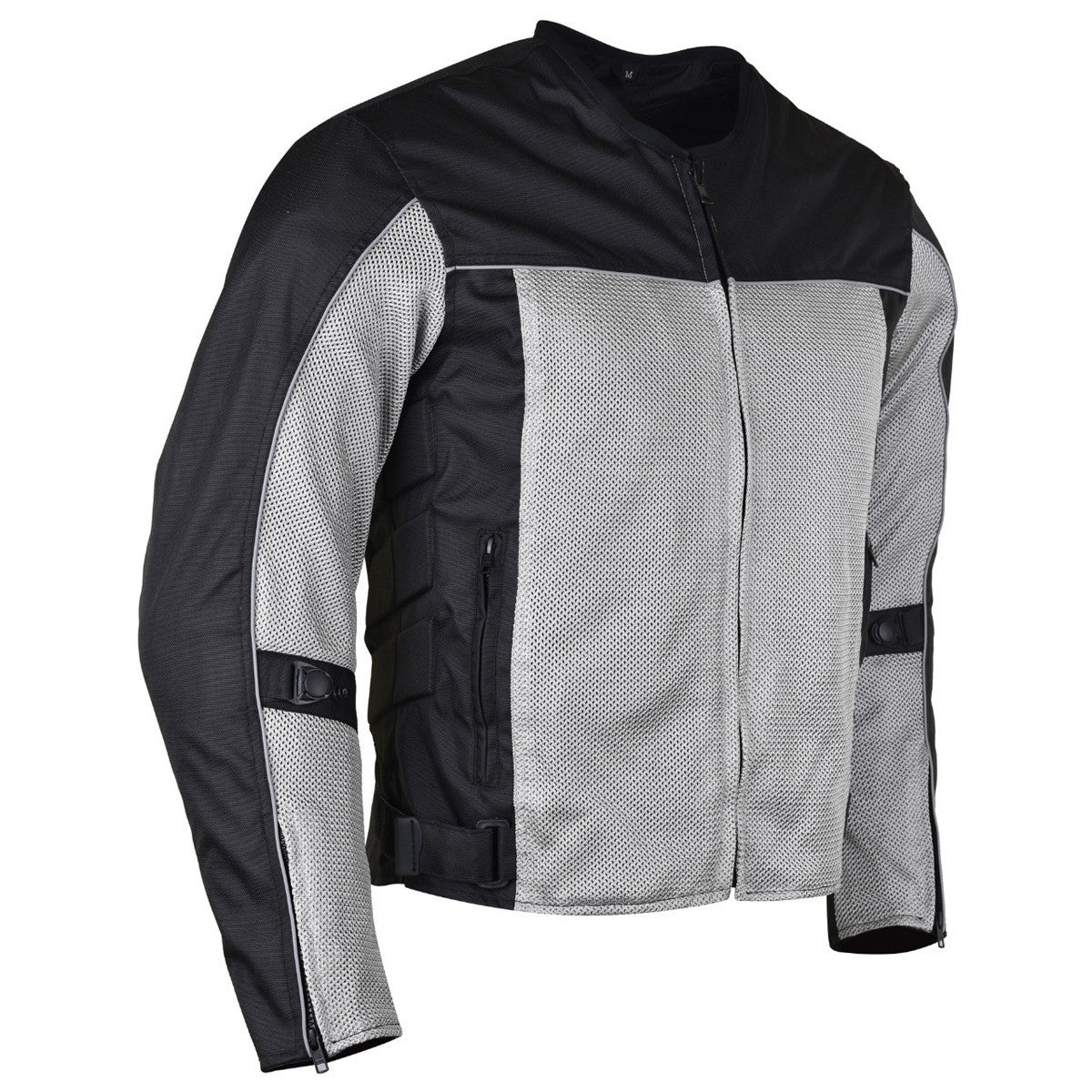 Advanced Vance VL1626 'Velocity' Waterproof 3-Season Mesh/Textile CE Armor Motorcycle Jacket -Silver/Black